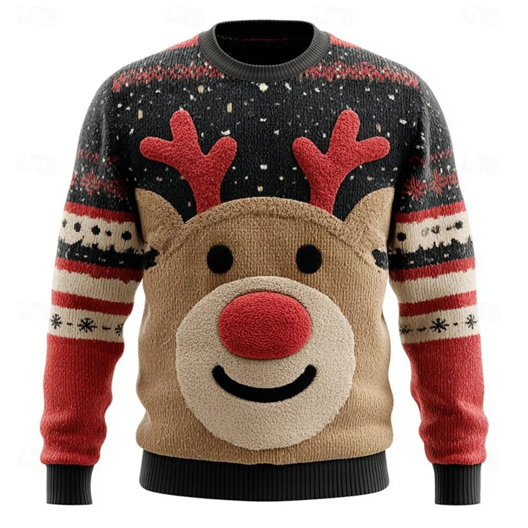 Christmas Sweater Reindeer Knit in Cotton Blend to Size 3XL