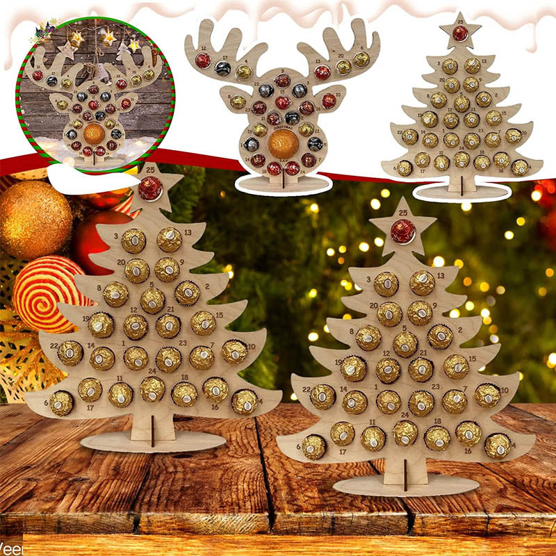 Advent Calendar Wooden Stand for Chocolates in Two Shapes