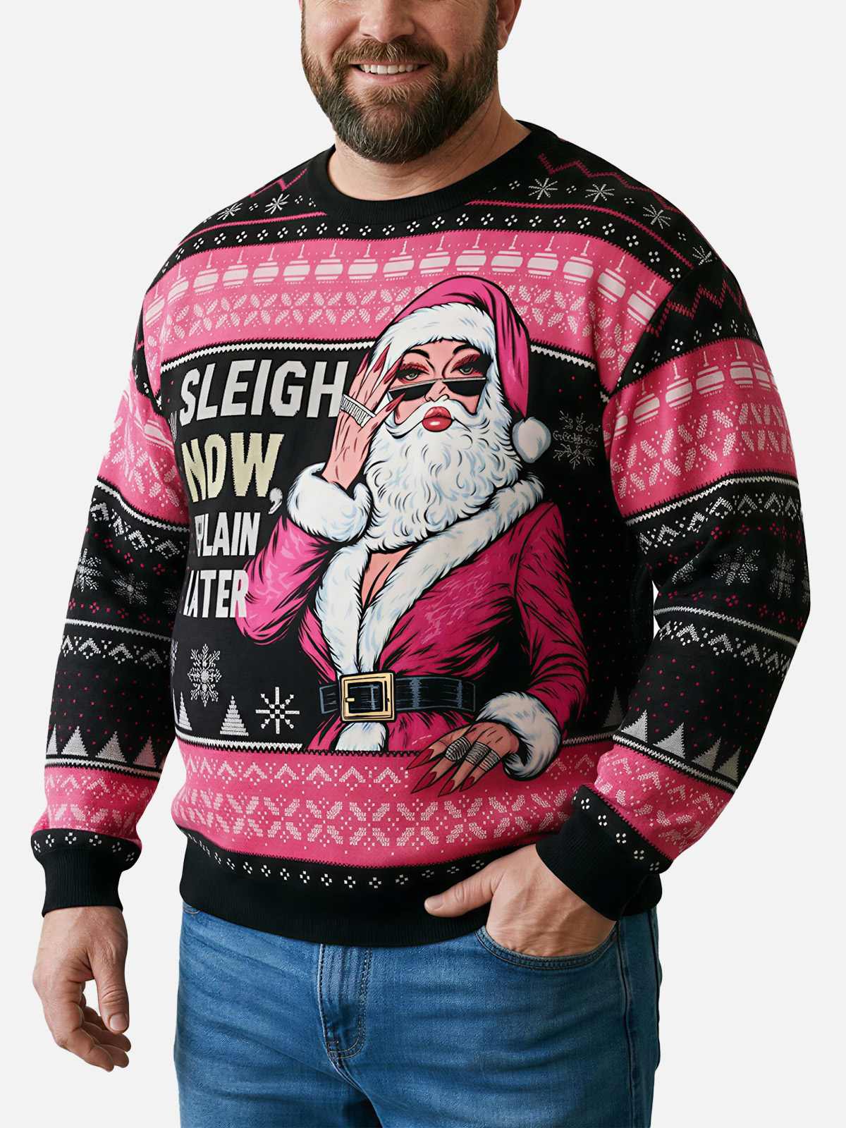 Ugly Christmas Sweater Santa with Attitude in Pink to Size 6XL