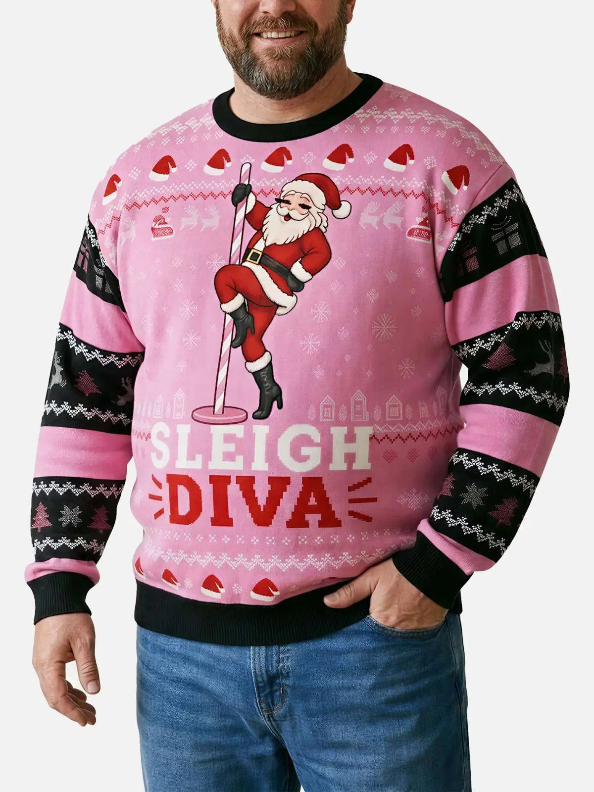 Ugly Christmas Sweater Santa on a Pole in Pink up to Size 6XL