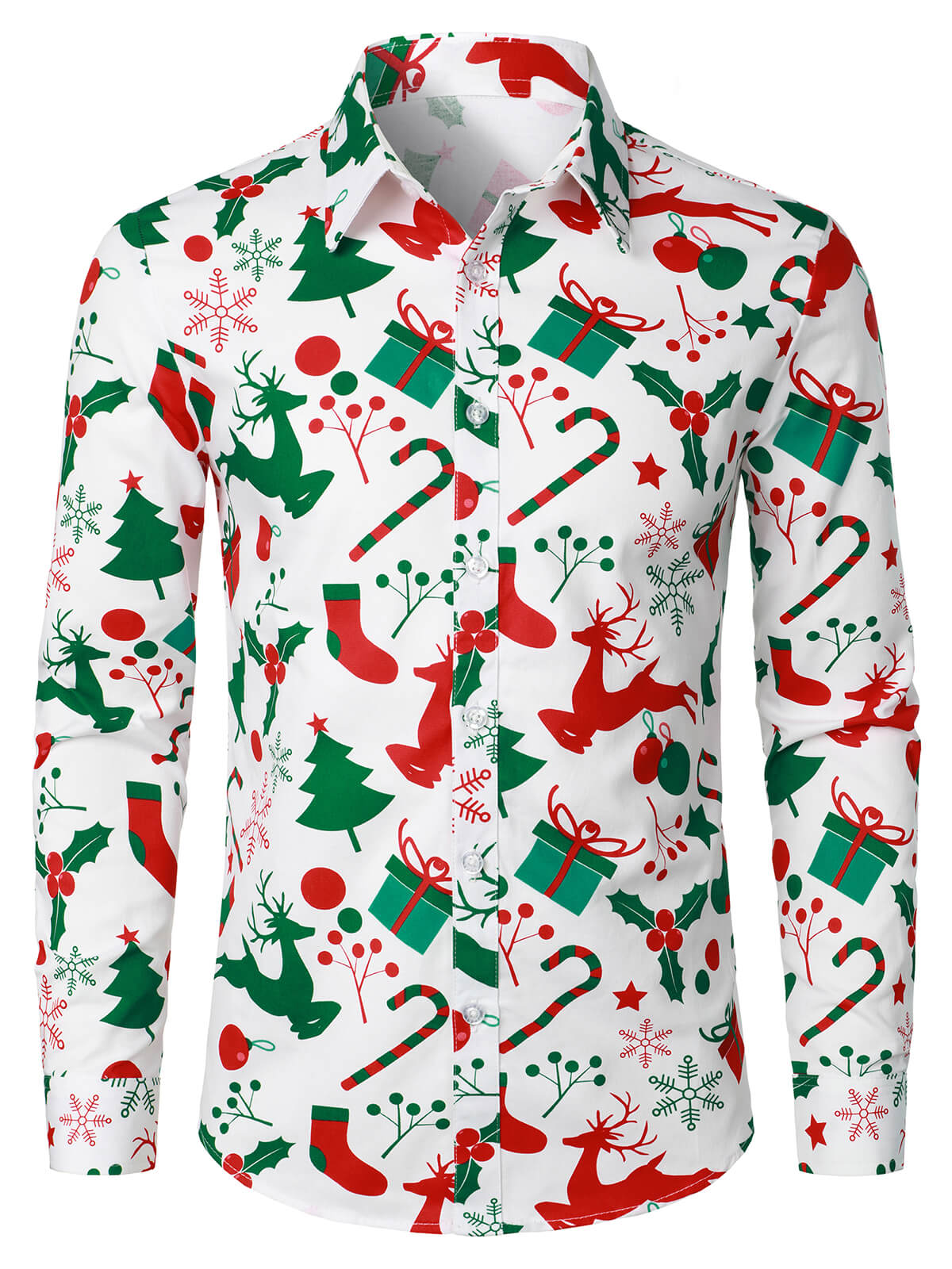 Christmas Ornaments Print Shirt in Cotton with Long Sleeves