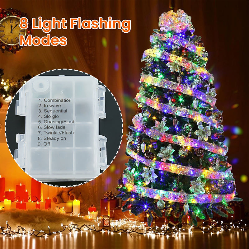 Christmas Lights Copper Wire Ribbon on Batteries Three Tones