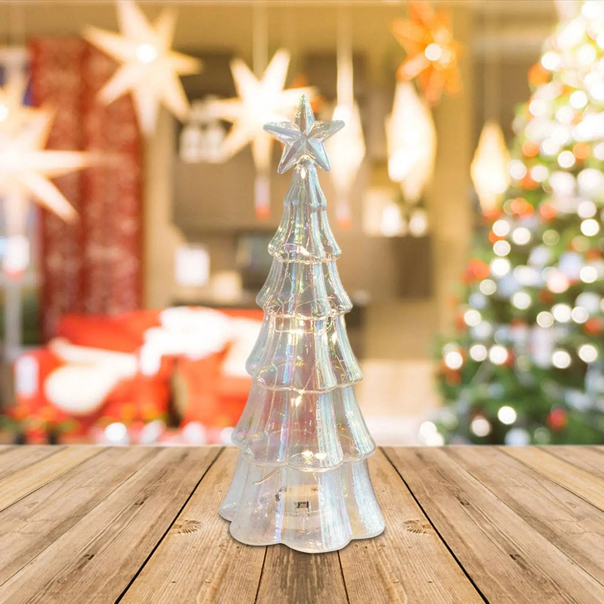 Christmas Lights Glass Look LED Tree Tabletop Ornament in Three Styles