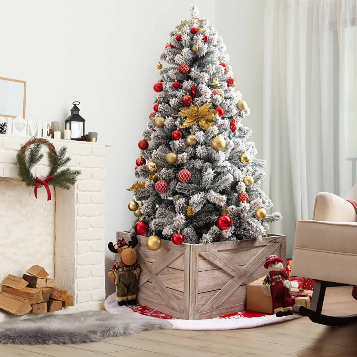 Christmas Tree Skirt Alternative Wooden Collar 72 cm in Whitewashed Wood