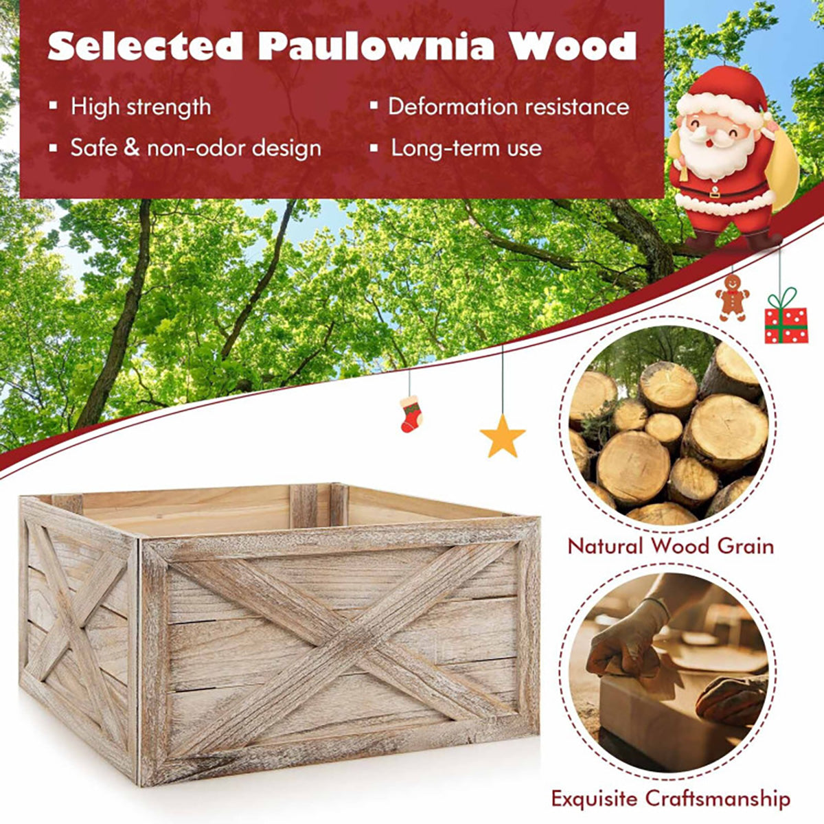 Christmas Tree Skirt Alternative Wooden Collar 72 cm in Whitewashed Wood