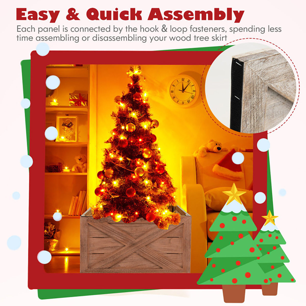 Christmas Tree Skirt Alternative Wooden Collar 72 cm in Whitewashed Wood