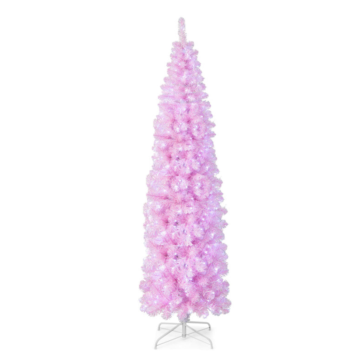 Artificial Christmas Tree Pink Pencil 7 Foot with 670 Leaves and Cold LEDs