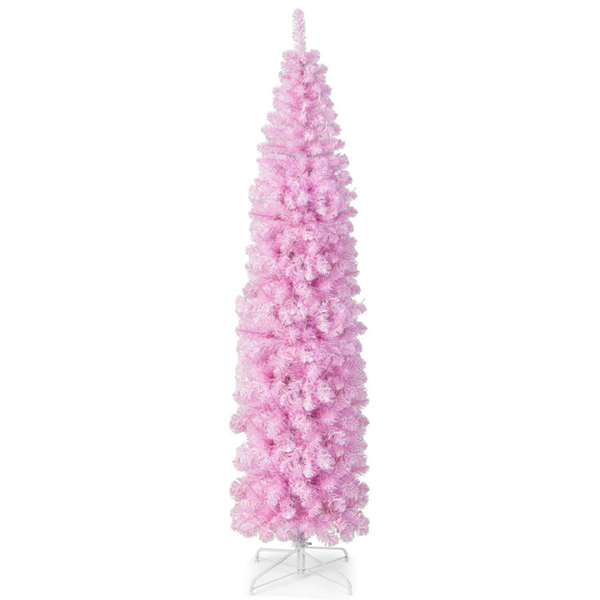 Artificial Christmas Tree Pink Pencil 7 Foot with 670 Leaves and Cold LEDs