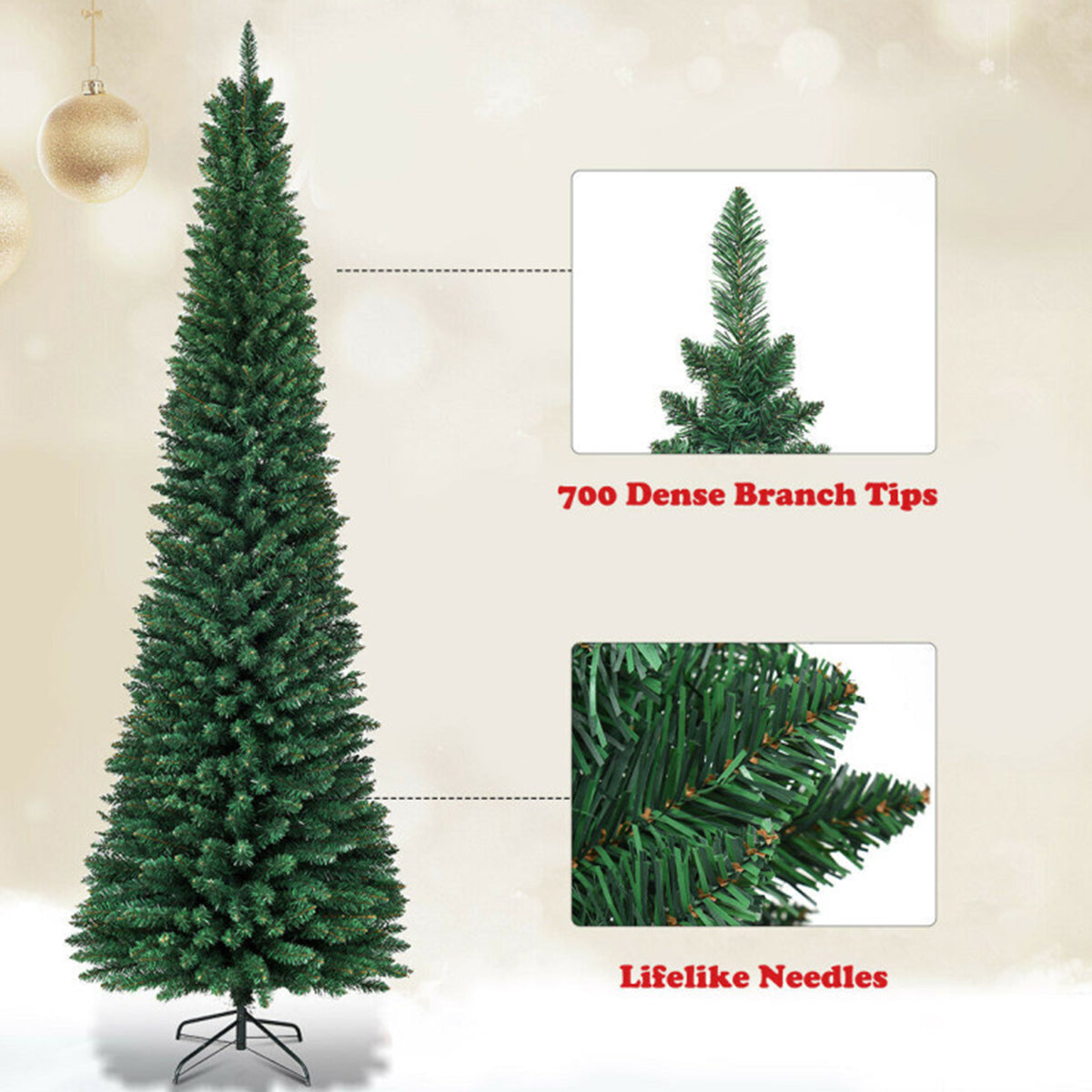 Artificial Christmas Tree Pencil Slim 7 Foot for Corners and Narrow Rooms