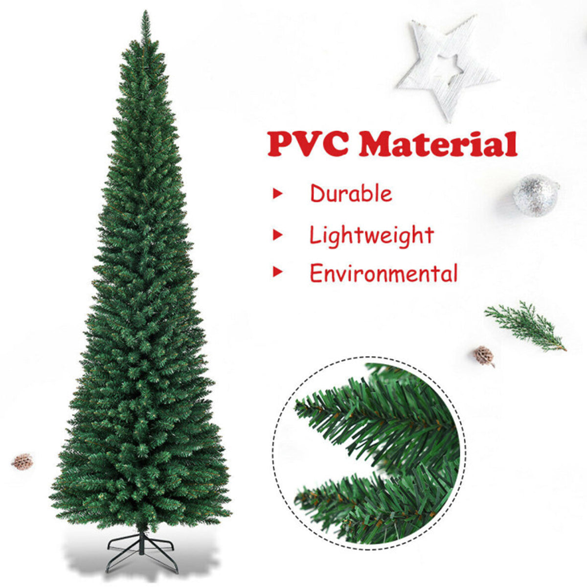 Artificial Christmas Tree Pencil Slim 7 Foot for Corners and Narrow Rooms