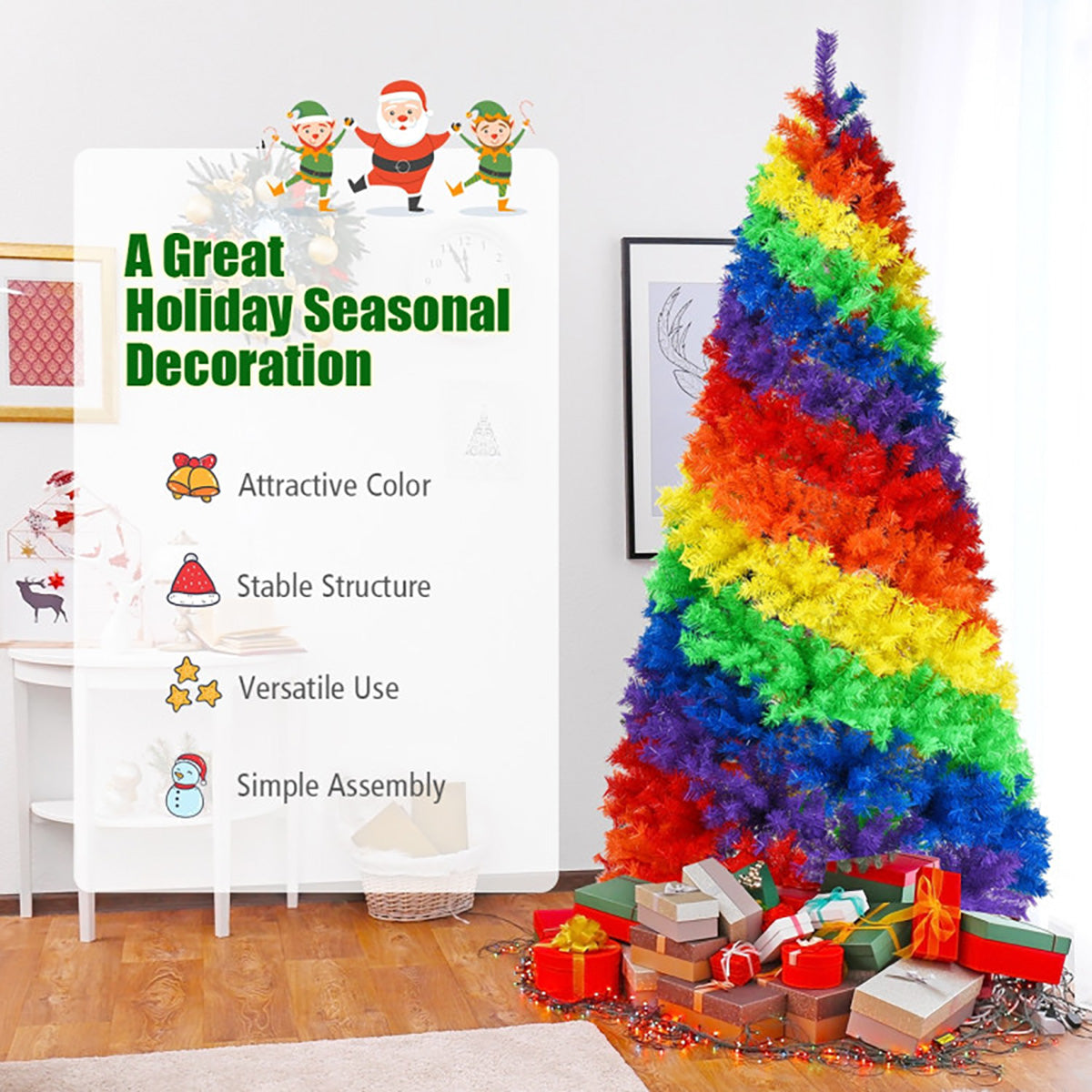 Artificial Christmas Tree Rainbow 7 Foot Unlit with 1213 Branch Tips