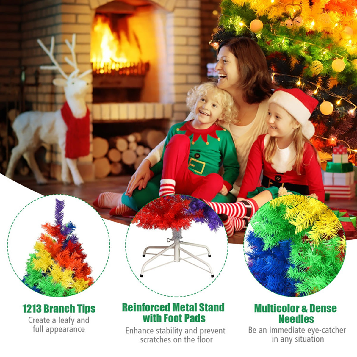 Artificial Christmas Tree Rainbow 7 Foot Unlit with 1213 Branch Tips