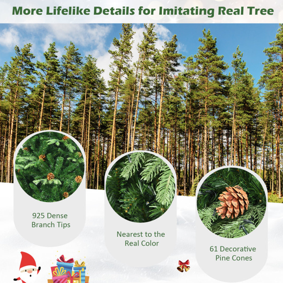 Artificial Christmas Tree Pre Lit 7 Foot with Pinecones and Iron Stand