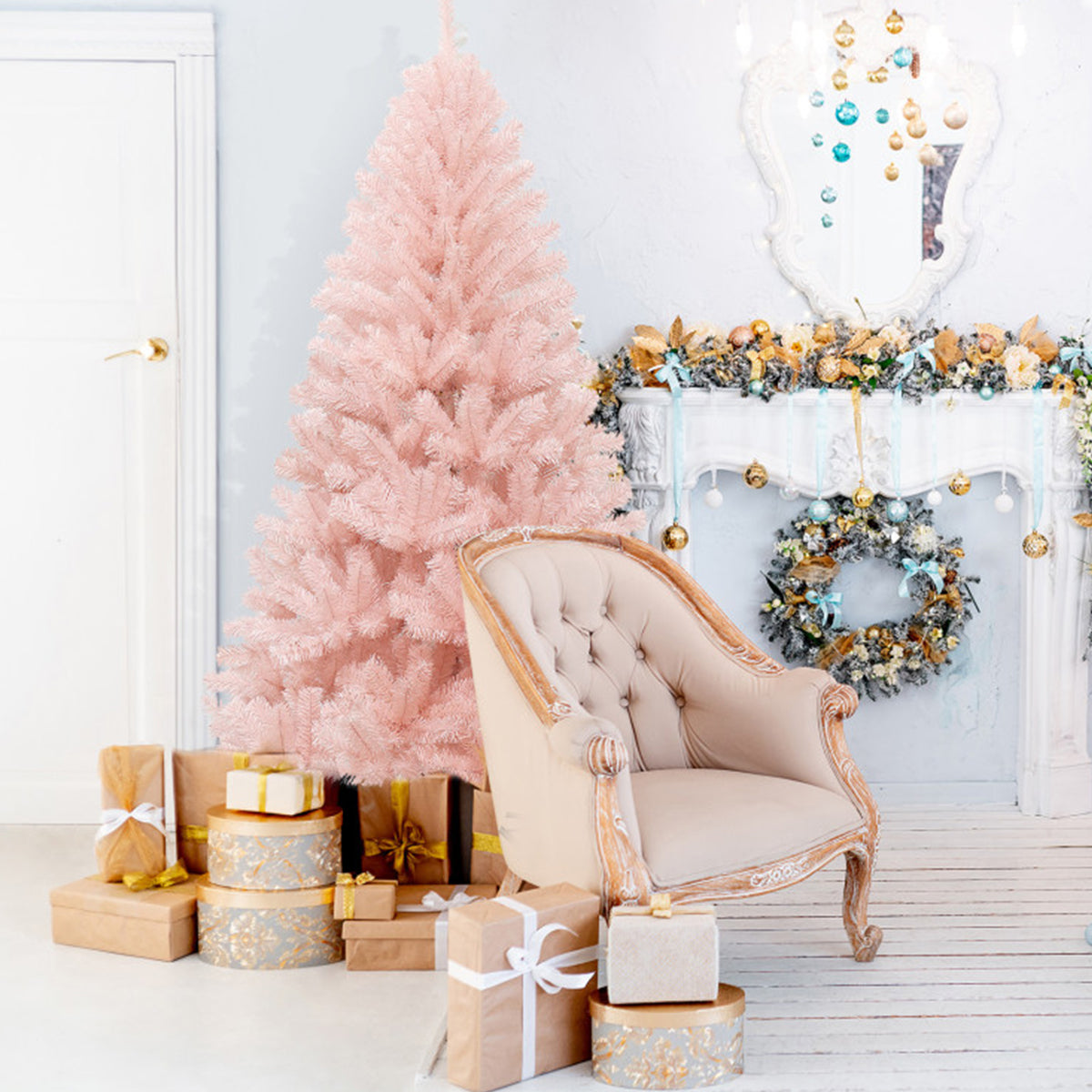 Artificial Christmas Tree Pink 6 Foot Pre Lit with 937 Branch Tips