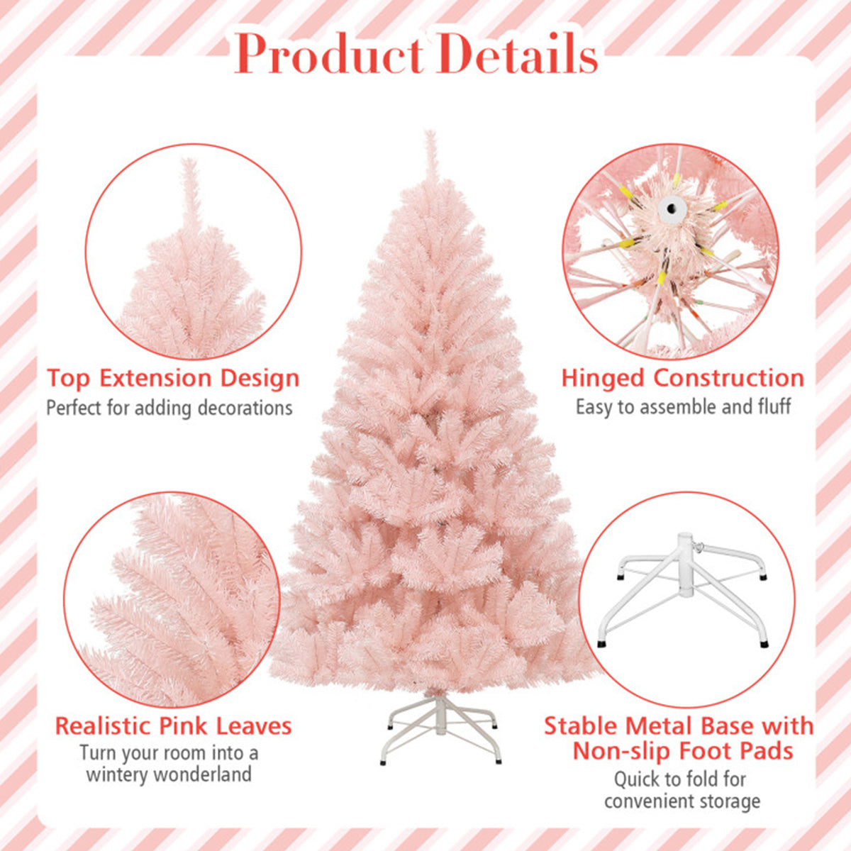 Artificial Christmas Tree Pink 6 Foot Pre Lit with 937 Branch Tips