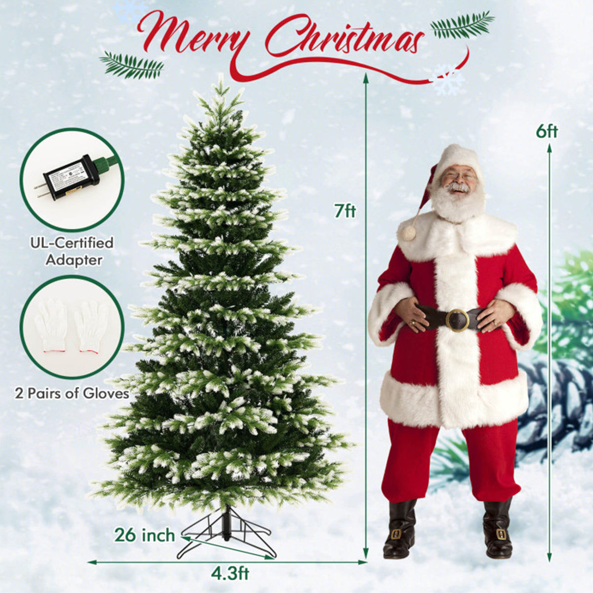 Pre Lit Christmas Tree Snowy Tipped Hinged with 2489 Branch Tips and Remote