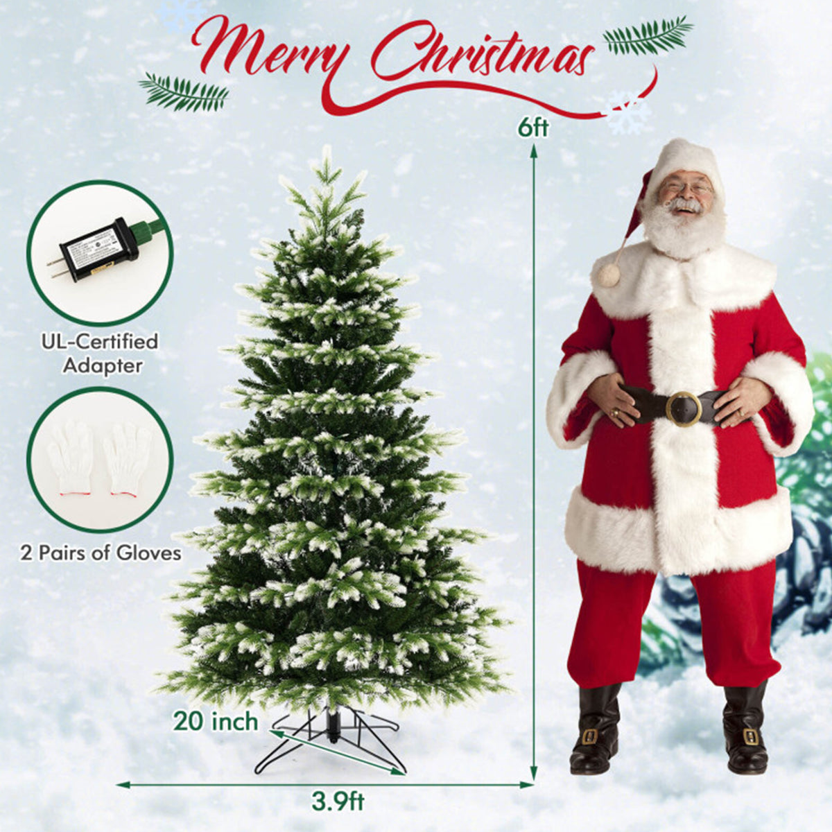 Pre Lit Christmas Tree Snowy Tipped Hinged with 2489 Branch Tips and Remote