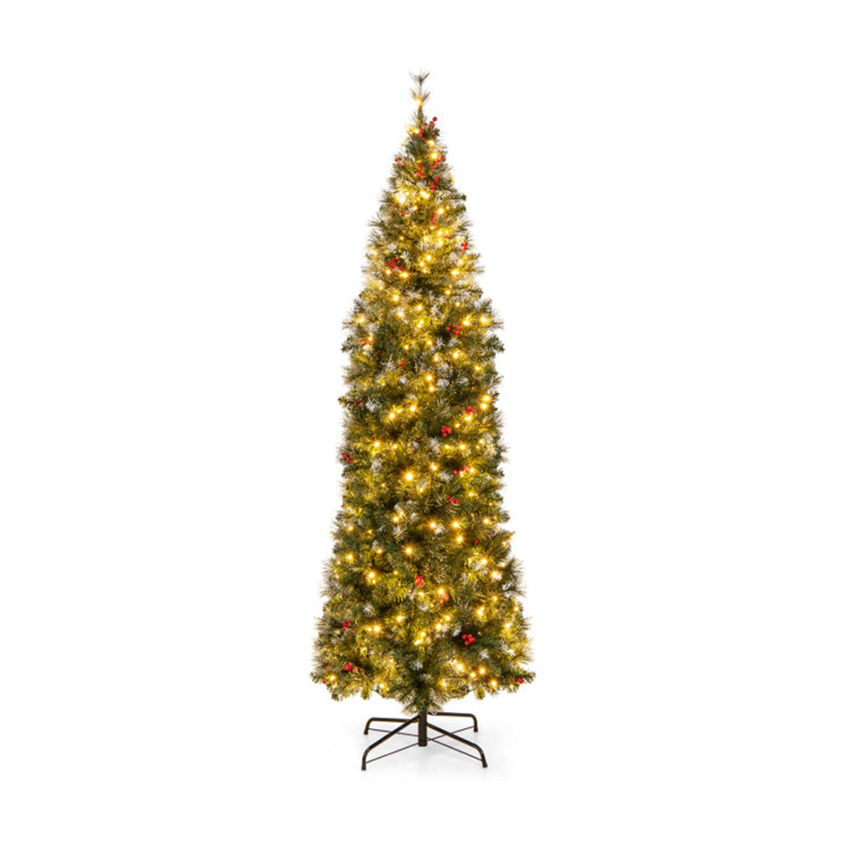 Artificial Christmas Tree Pencil Pre Lit from 7 to 9 Foot with Red Berries