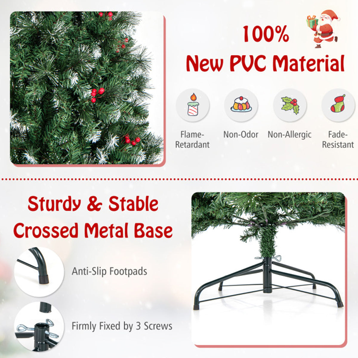 Artificial Christmas Tree Pencil Pre Lit from 7 to 9 Foot with Red Berries