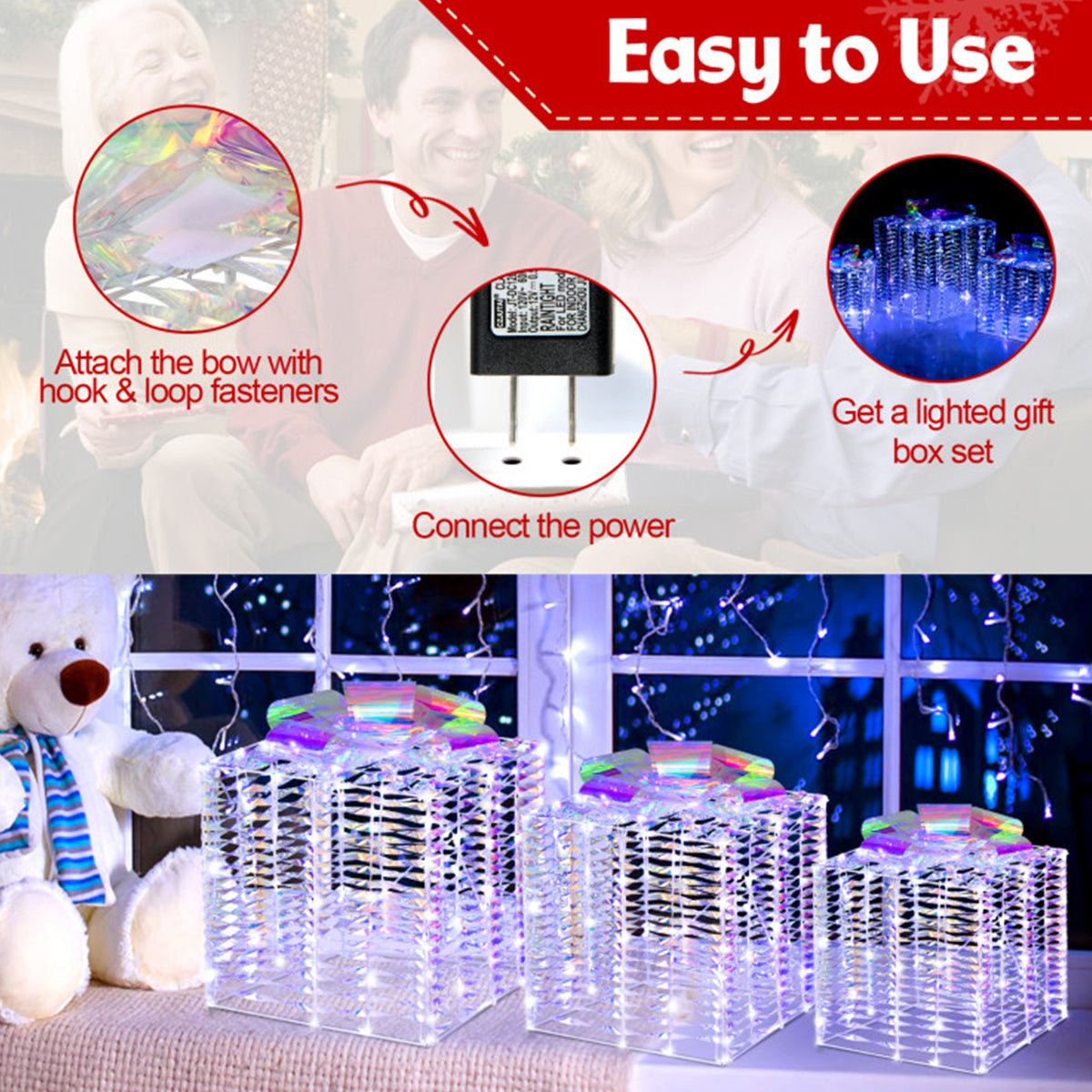 Christmas Decorations Iridescent Gift Boxes with 156 LEDs and Ground Stakes