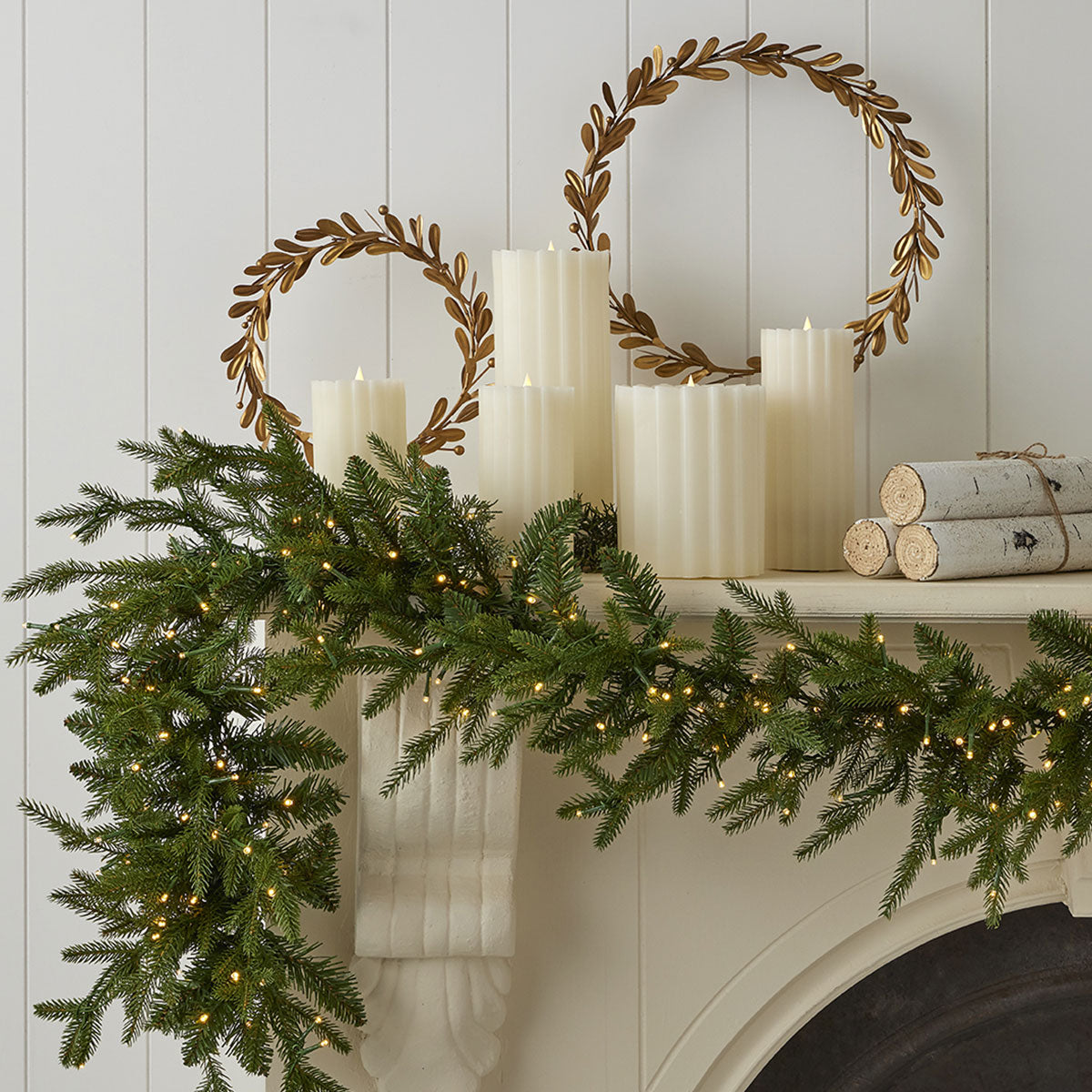 Holiday Decor Pine Garland 9 Foot with 300 Warm White LEDs