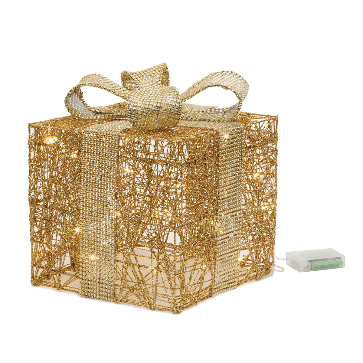 Christmas Decorations Lit Gift Boxes Set of 3 in Gold or White at 18 to 28 cm