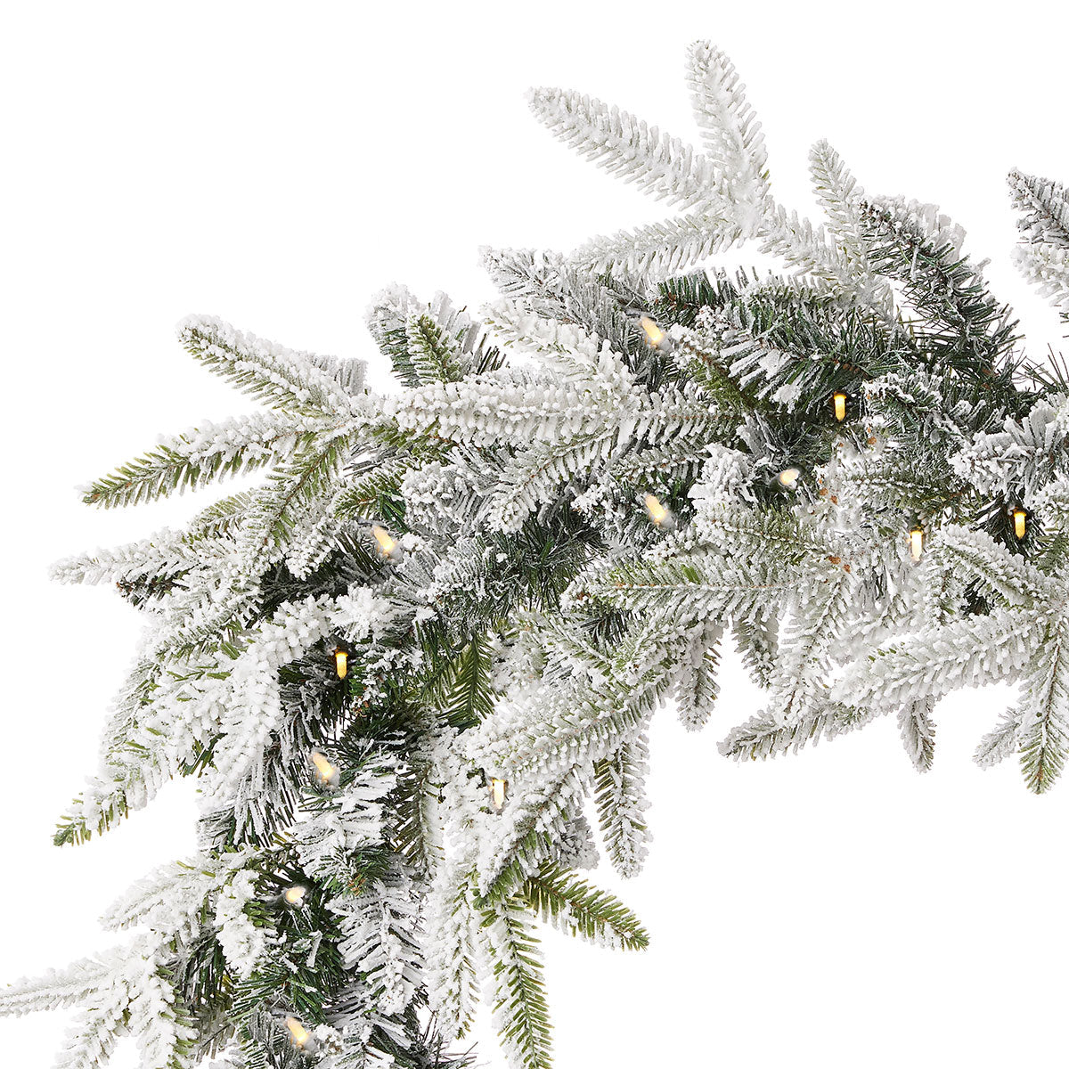 Holiday Decor Flocked Fir Garland 9 Foot with Warm LEDs