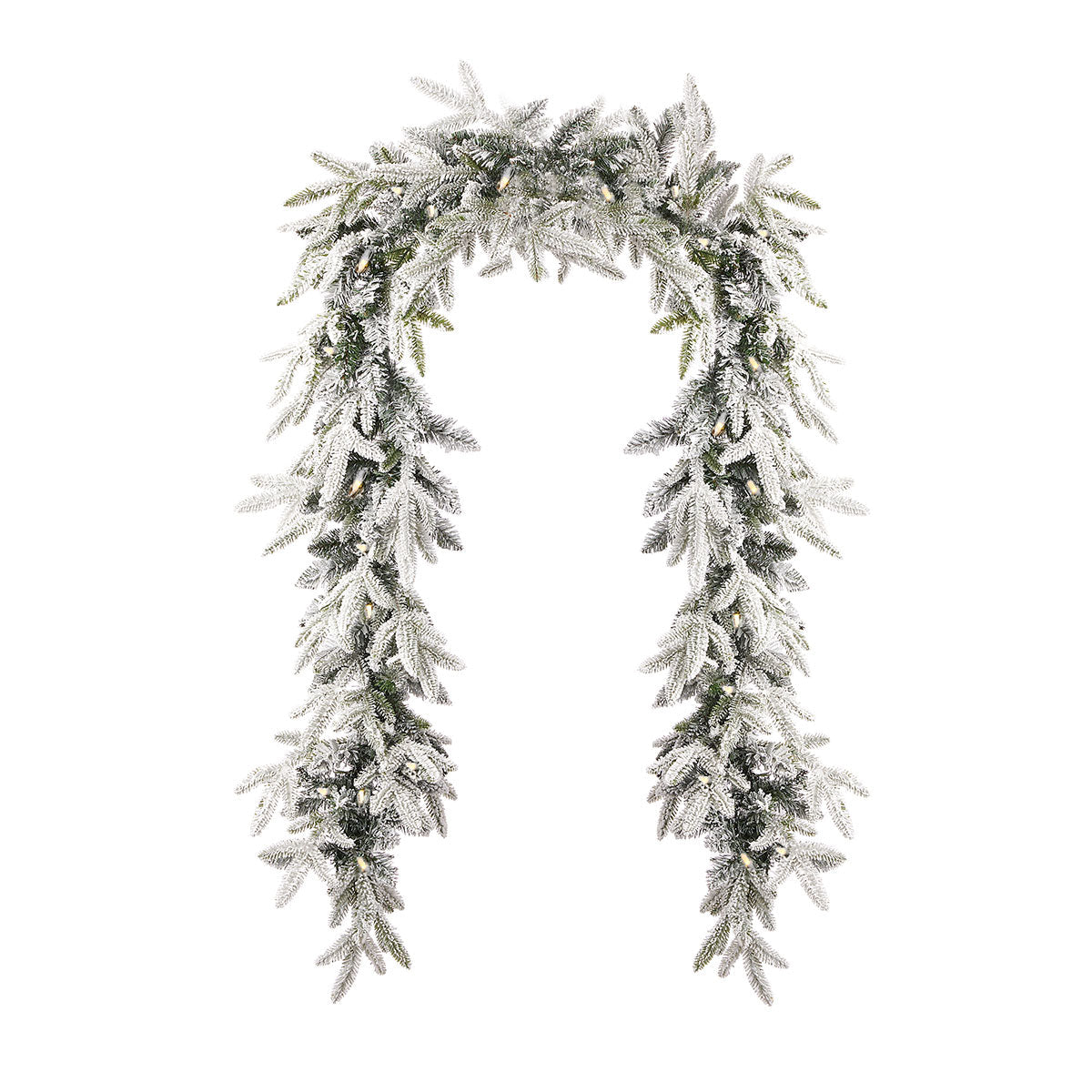 Holiday Decor Flocked Fir Garland 9 Foot with Warm LEDs