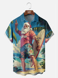 Christmas Shirt Santa Surfing in Blue with Two Fabric Choices