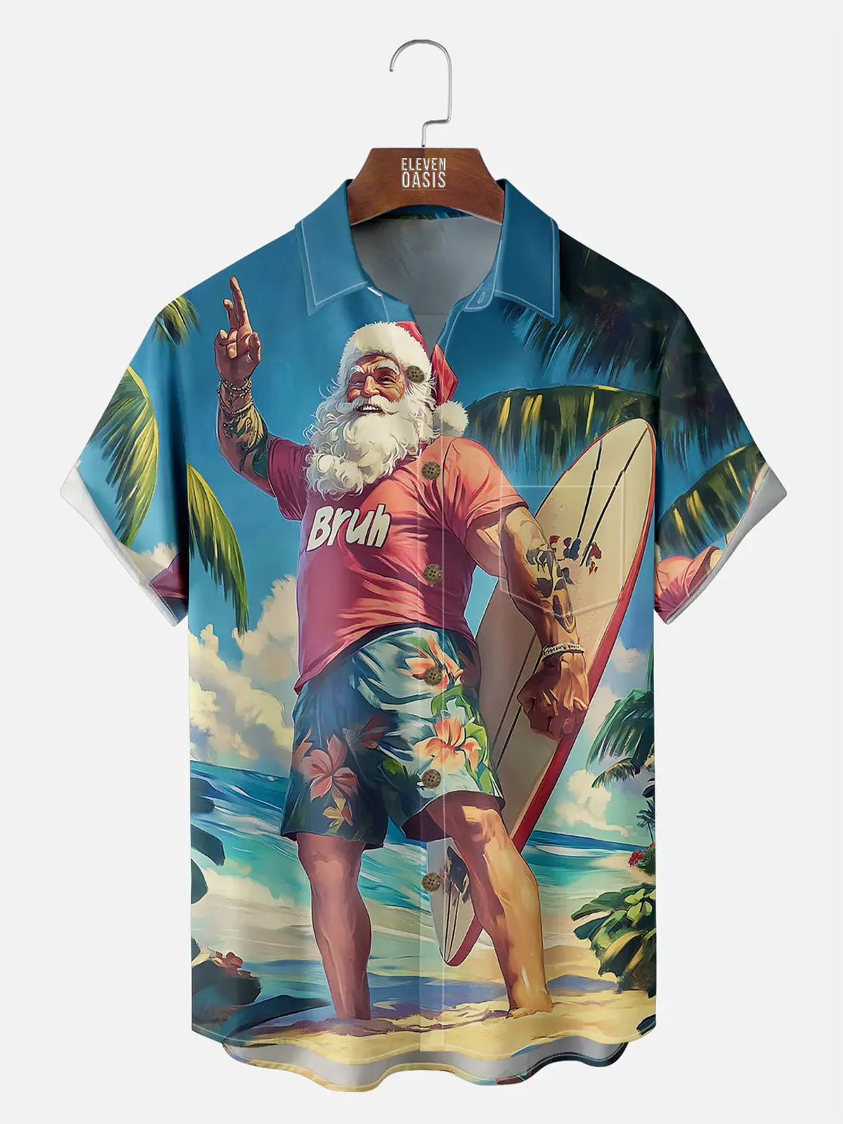 Christmas Shirt Santa Surfing in Blue with Two Fabric Choices