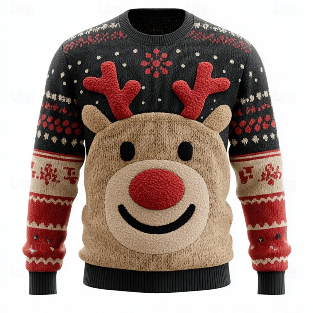 Christmas Sweater Reindeer Knit in Cotton Blend to Size 3XL