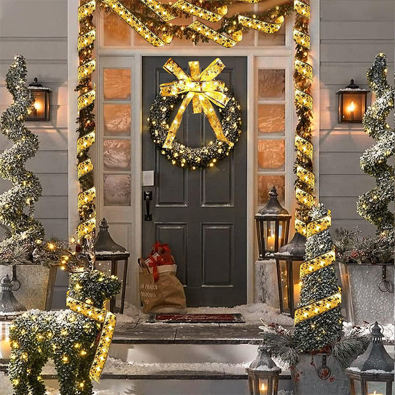 Christmas Lights Copper Wire Ribbon on Batteries Three Tones