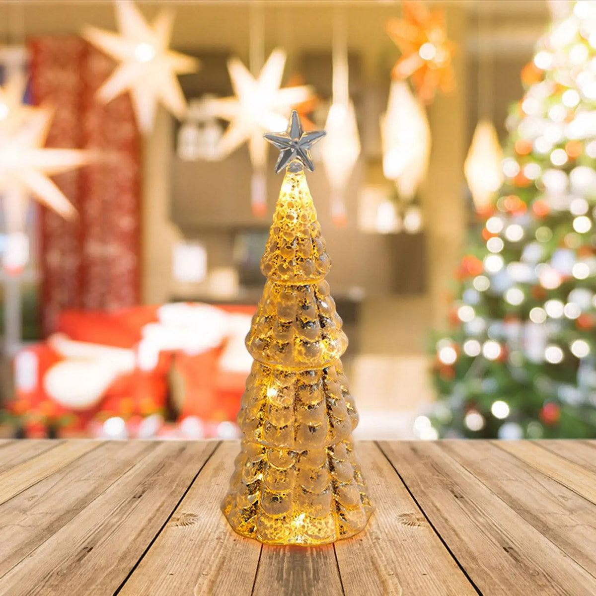 Christmas Lights Glass Look LED Tree Tabletop Ornament in Three Styles