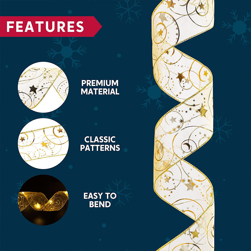 Christmas Lights Copper Wire Ribbon on Batteries Three Tones