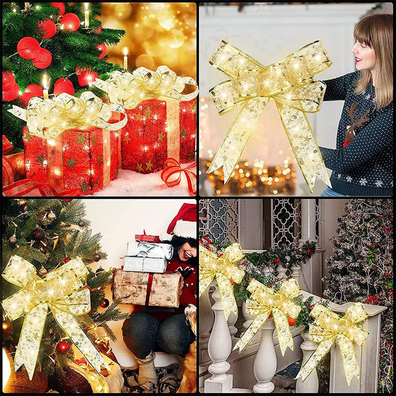 Christmas Lights Copper Wire Ribbon on Batteries Three Tones