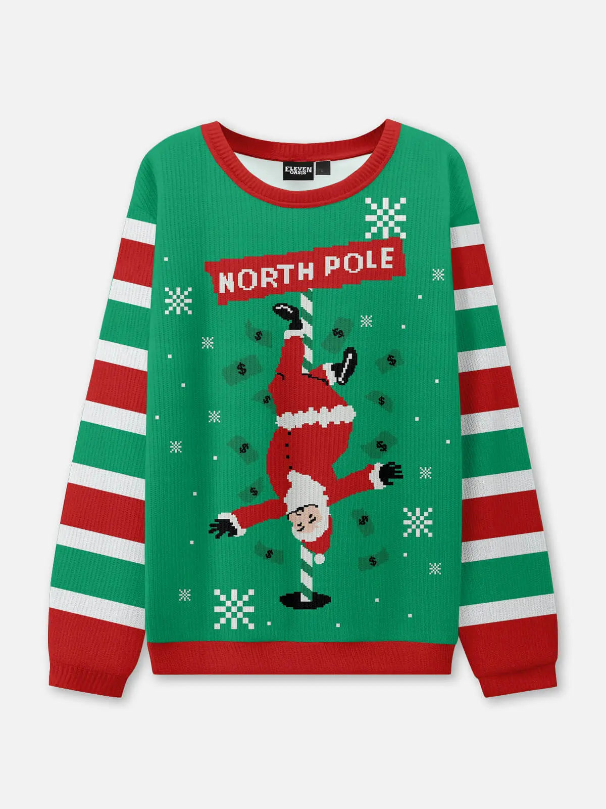 Ugly Christmas Sweater North Pole Joke in Two Greens to Size 6XL