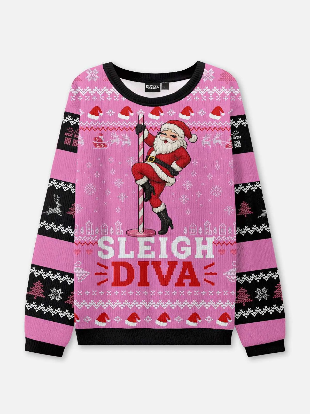 Ugly Christmas Sweater Santa on a Pole in Pink up to Size 6XL