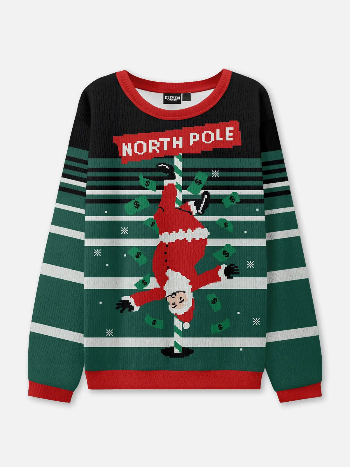 Ugly Christmas Sweater North Pole Joke in Two Greens to Size 6XL