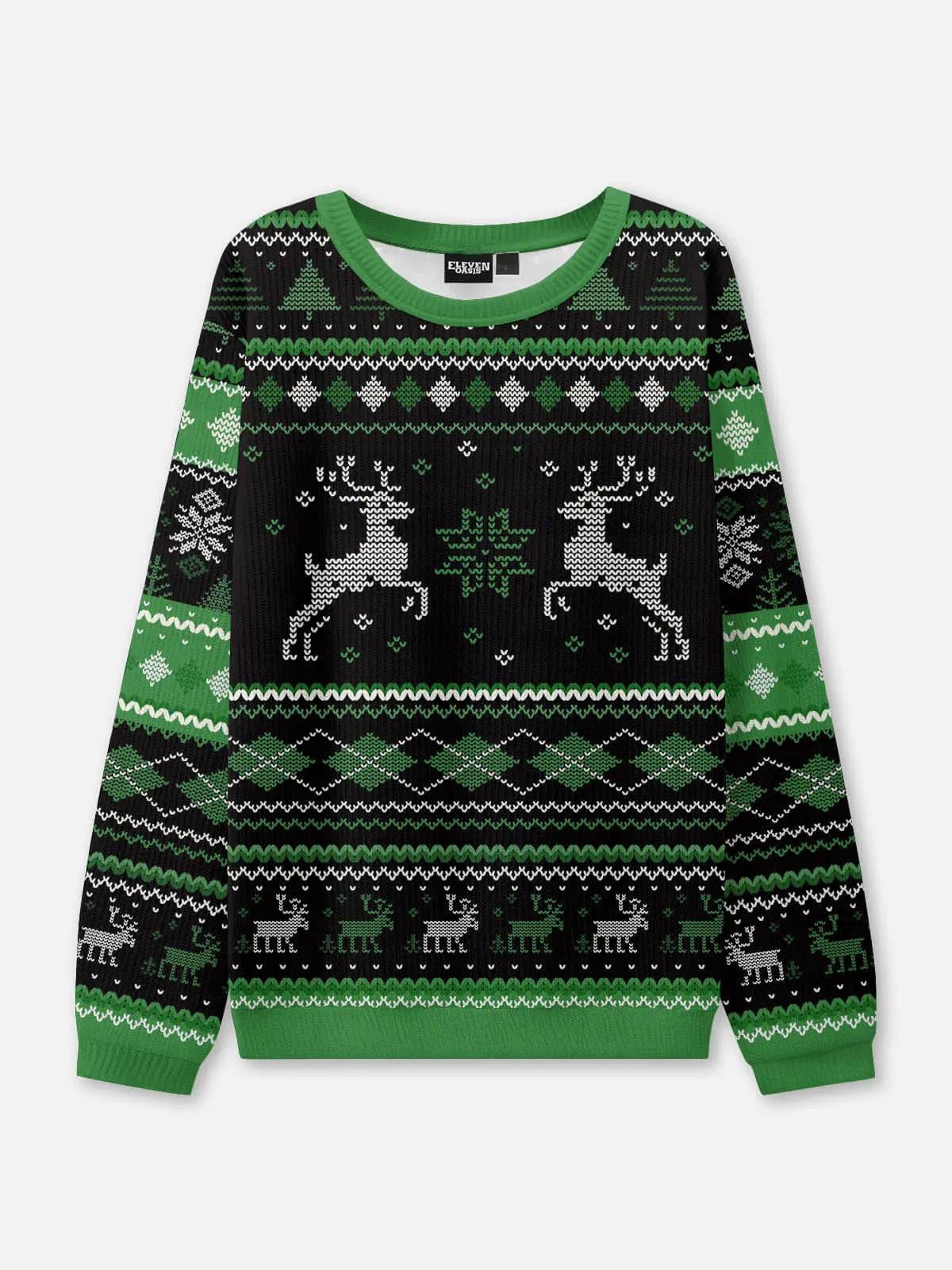 Ugly Christmas Sweater Fair Isle Reindeer in Red or Green