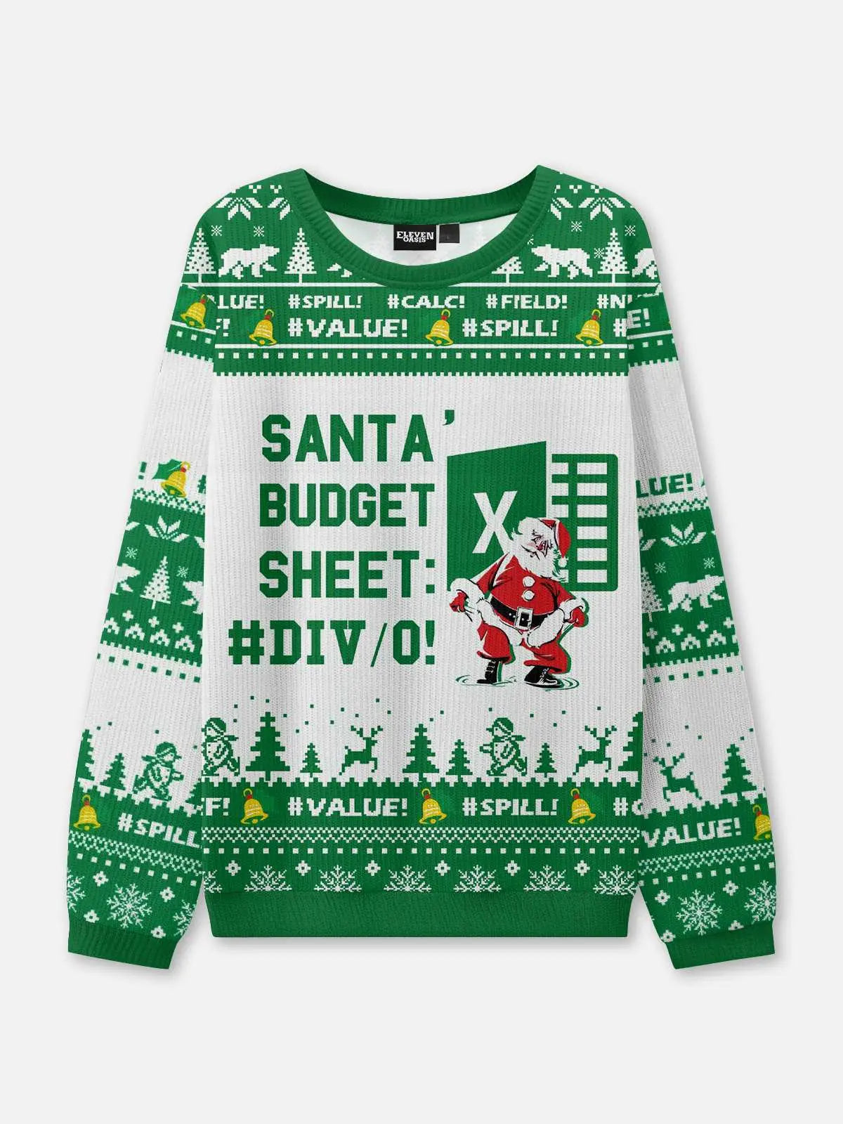 Ugly Christmas Sweater Budget Sheet Joke in Green to Size 6XL