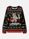 Ugly Christmas Sweater Santa Throwing the Horns in Black or White