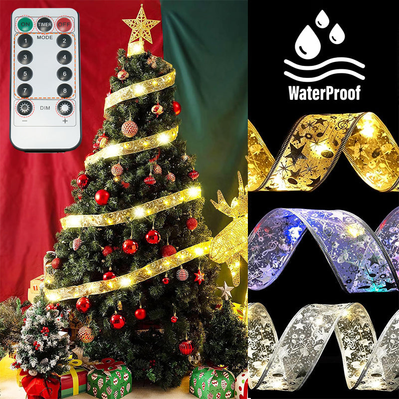 Christmas Lights Copper Wire Ribbon on Batteries Three Tones
