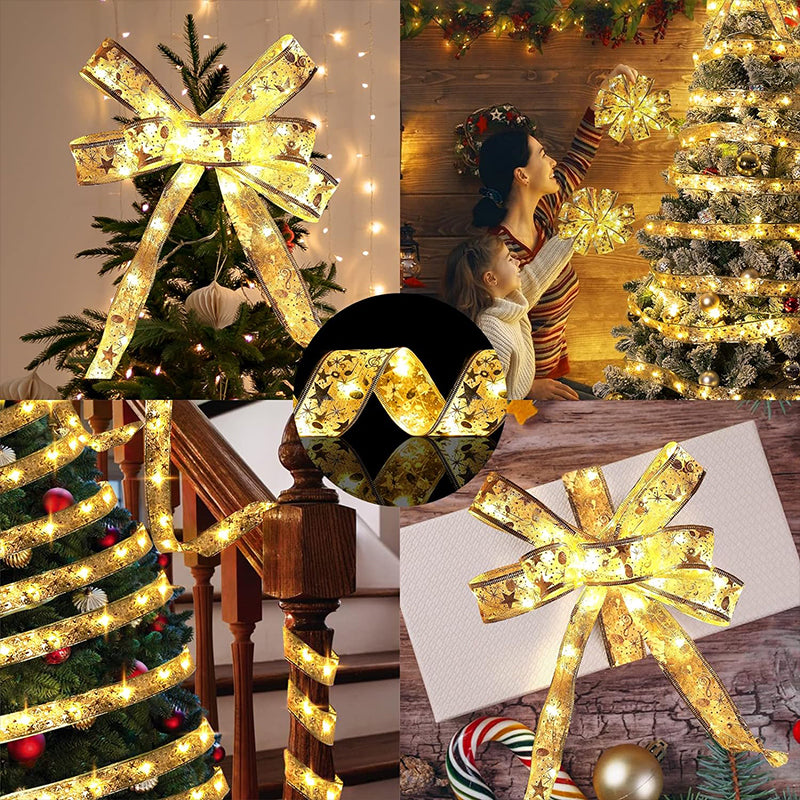 Christmas Lights Copper Wire Ribbon on Batteries Three Tones
