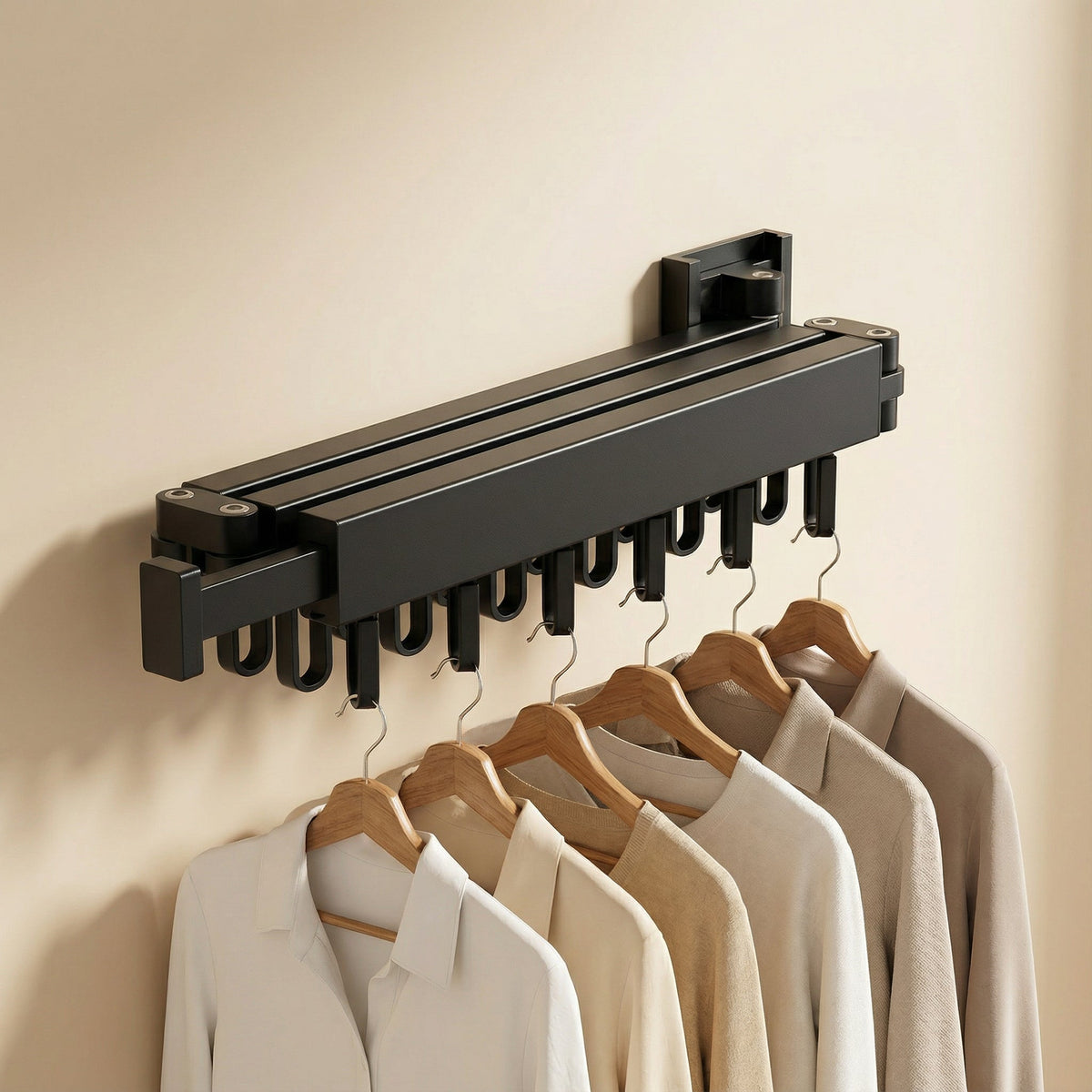 Retractable Wall Mounted Clothes Airer Folding Indoor Clothes Hanger in Black or White