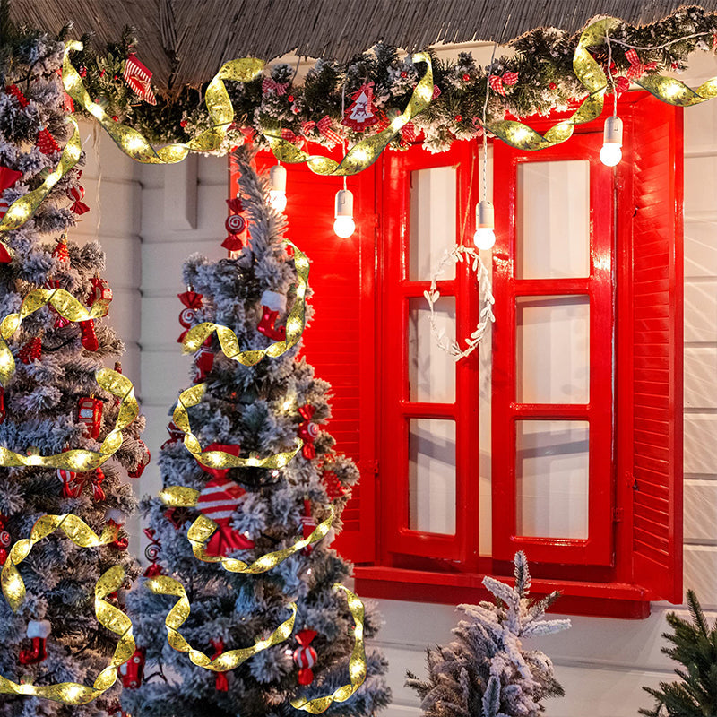 Christmas Lights Copper Wire Ribbon on Batteries Three Tones