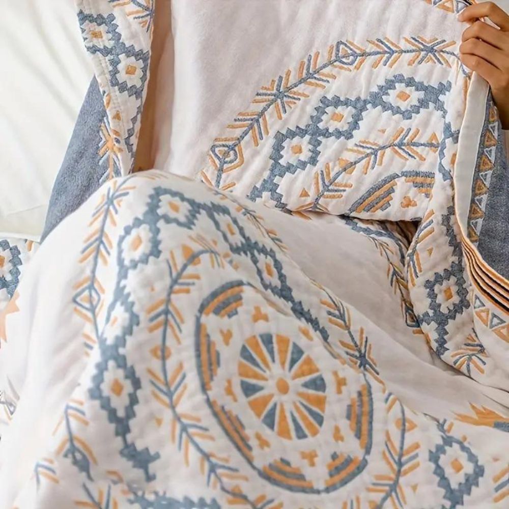 Bed Throw Blanket Cotton Double Sided with Geometric Pattern for Bedroom and Sofa Large