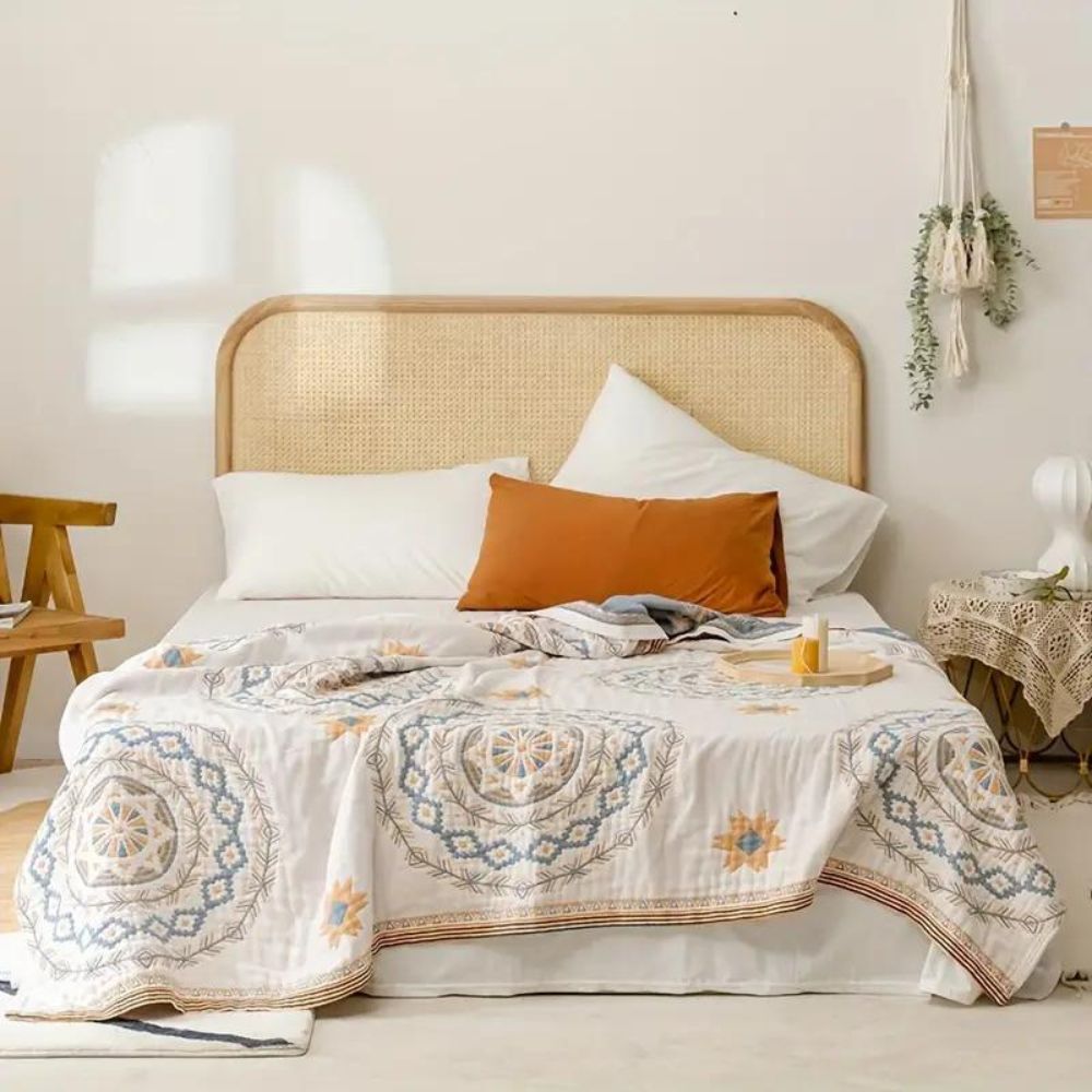 Bed Throw Blanket Cotton Double Sided with Geometric Pattern for Bedroom and Sofa Large