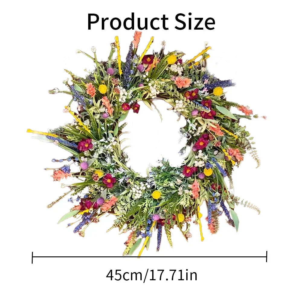 Artificial Outdoor Wreath with Lifelike Blooms and Greenery for Front Door Display