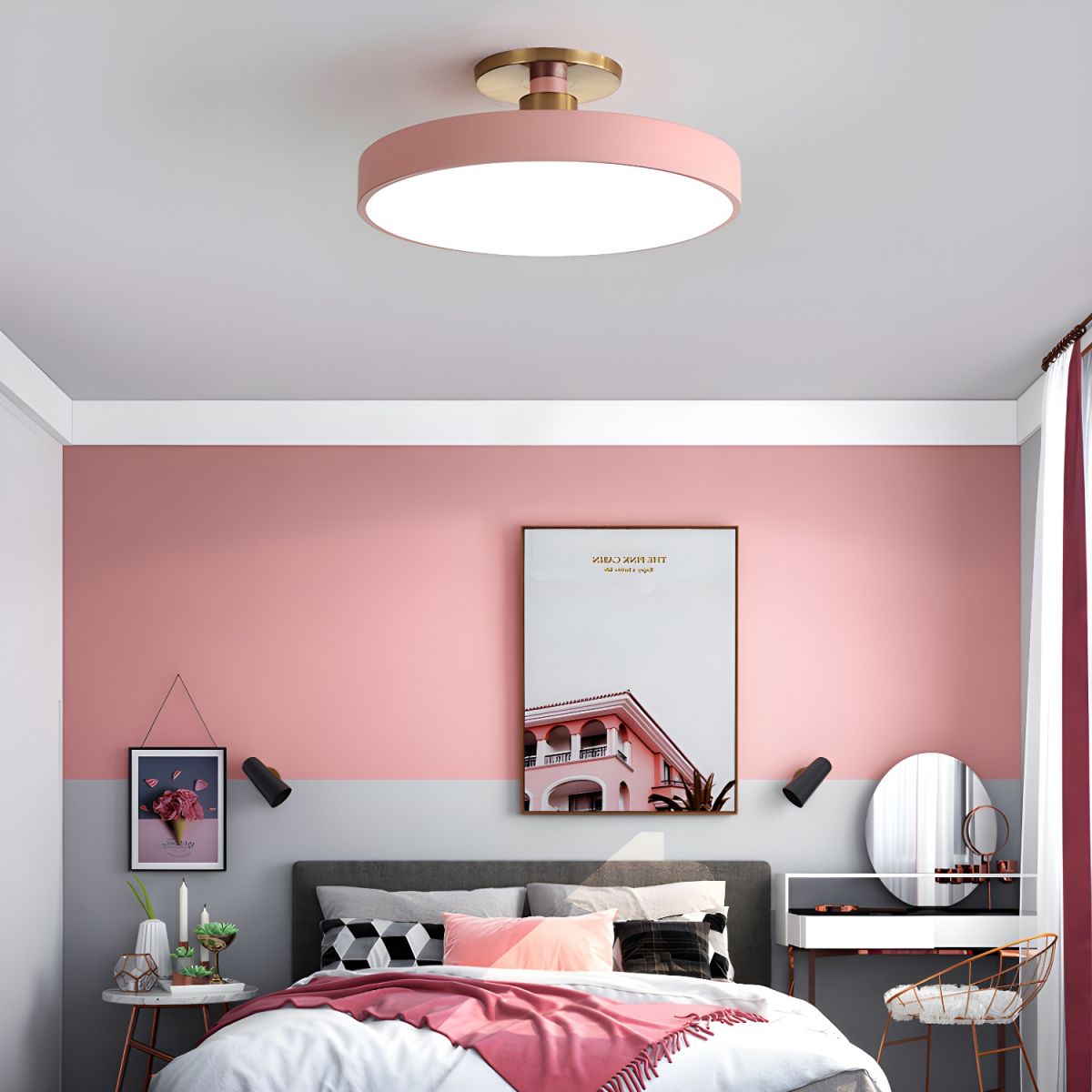 Modern LED Ceiling Light Semi Flush Mount Round Dimmable with Remote