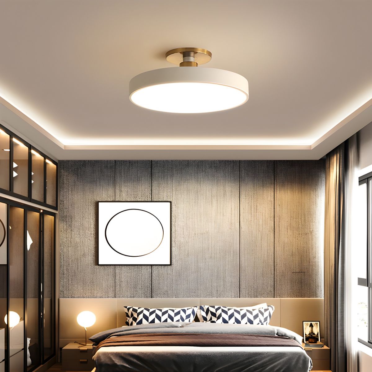 Modern LED Ceiling Light Semi Flush Mount Round Dimmable with Remote